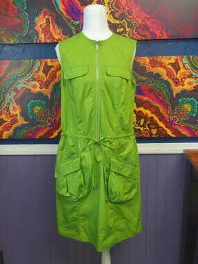 Michael Kors Bright Green Sleeveless Zip-Front Utility Dress